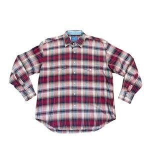 Pendleton Red Plaid Button Down Shirt Men's Large Long‎ Sleeve Vintage